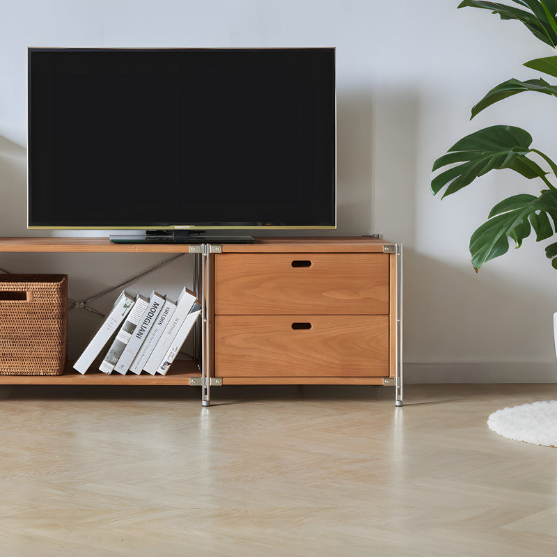 2 Tier Wooden Drawers, Natural Real Wood Storage Solution for Open Shelves, Easy Drop-in Installation