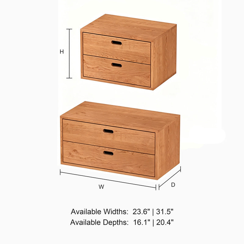 2 Tier Wooden Drawers, Natural Real Wood Storage Solution for Open Shelves, Easy Drop-in Installation