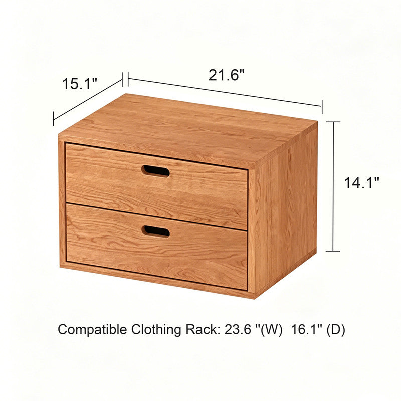 2 Tier Wooden Drawers, Natural Real Wood Storage Solution for Open Shelves, Easy Drop-in Installation