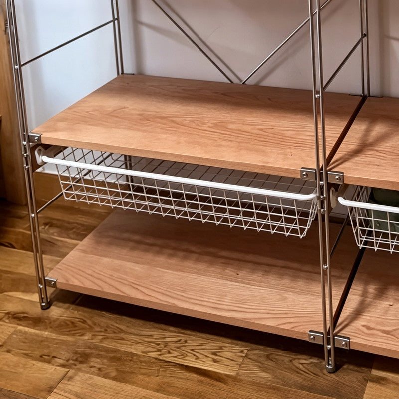 31.5 in. W x 16.1 in. D Solid Wood Handle Sliding Basket for Closet, Stainless Steel Wire Mesh Organizer for Wire Shelving Systems