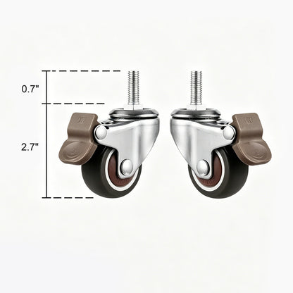 2 PCS Swivel Caster Wheels with Brake - Threaded Stem Replacement Castor Wheels for Open Shelving, Quiet & Scratch-Free