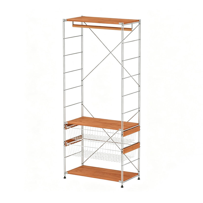 Open Wardrobe Rack with Wire Basket, Freestanding Minimalist Clothes Rack, Floor Standing Open Closet for Bedroom