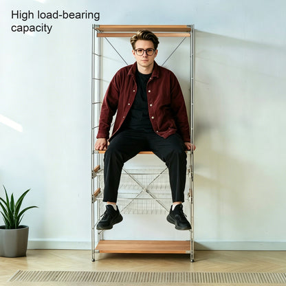 Open Wardrobe Rack with Wire Basket, Freestanding Minimalist Clothes Rack, Floor Standing Open Closet for Bedroom