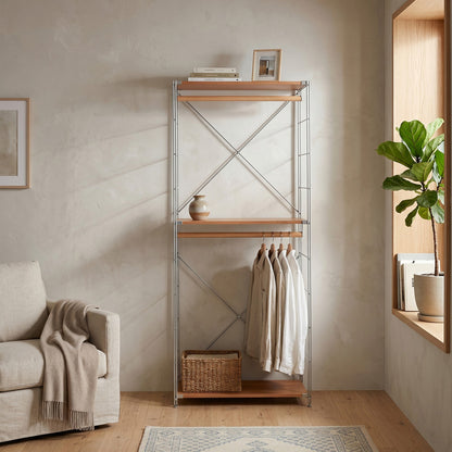 Japanese Style Clothing Rack, Freestanding Open Wardrobe with Hanging Bar, Floor Standing Bedroom Closet Organizer
