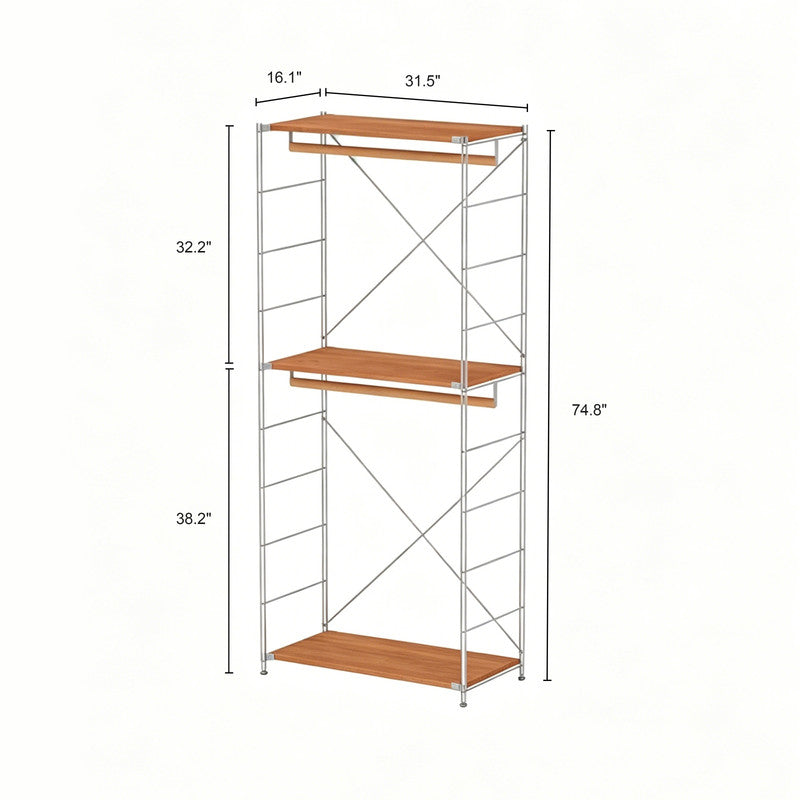 Japanese Style Clothing Rack, Freestanding Open Wardrobe with Hanging Bar, Floor Standing Bedroom Closet Organizer