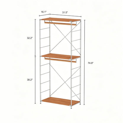 Japanese Style Clothing Rack, Freestanding Open Wardrobe with Hanging Bar, Floor Standing Bedroom Closet Organizer