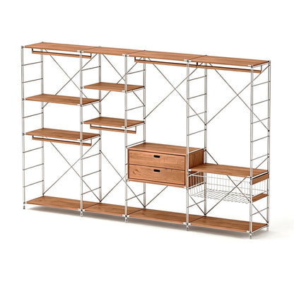 Japanese Style Clothing Rack with Basket & Drawers, Extra Large Modular Open Wardrobe Organizer for Hanging, Folding & Storing Clothes